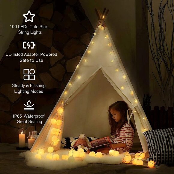 Star String Lights Plug in - 33 ft 100 LED Star Fairy String Lights with Remote - Picture 4 of 9